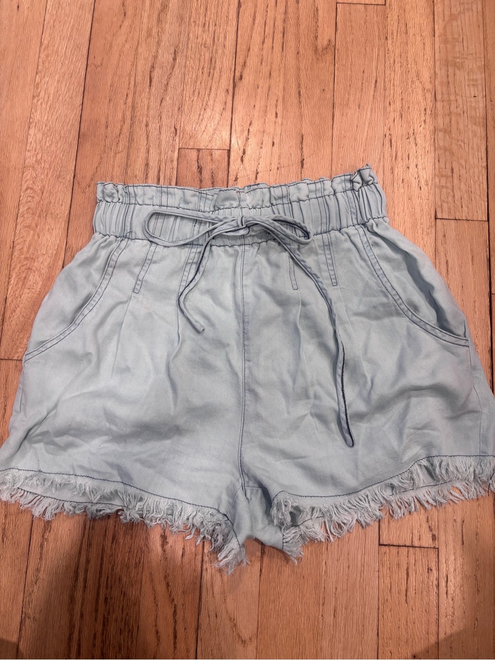 NWOT never worn Light Blue Drawstring Fringe Hem Women's Shorts